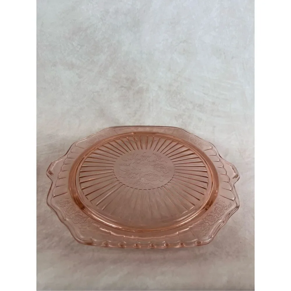 Vintage Pink Depression Glass Footed Platter